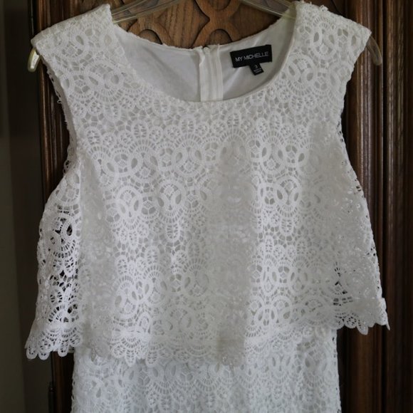 MY MICHELLE Sleeveless Lace Overlay Popover A-line Dress NWT! - White, Size 4 - Picture 3 of 16
